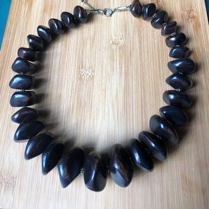 Kenneth Cole Wooden Bead Statement Necklace Vintage Glam Retro Boho Style